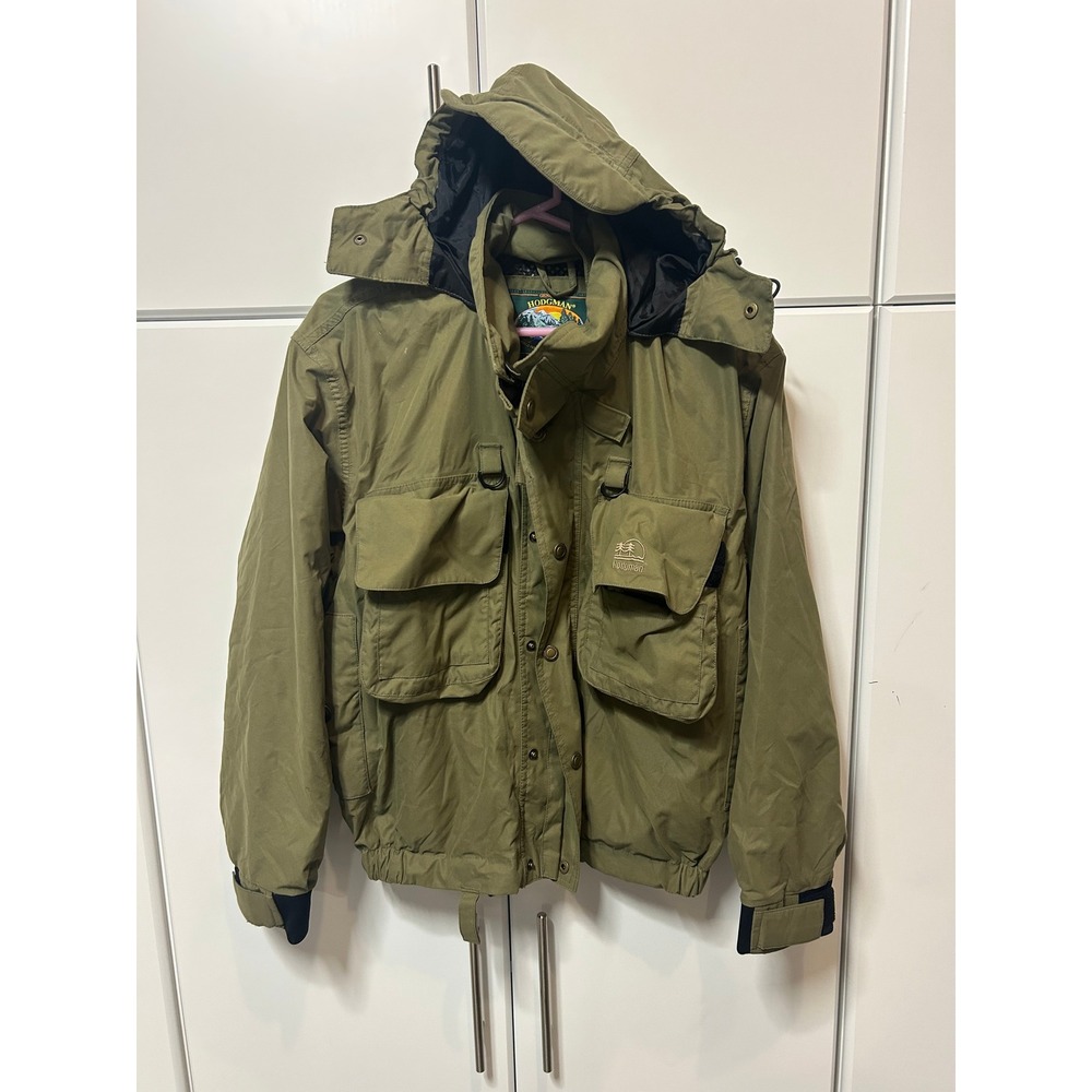 Hodgman Mens Wading Jacket Olive Green Hooded Fishing Utility Field Coat Small